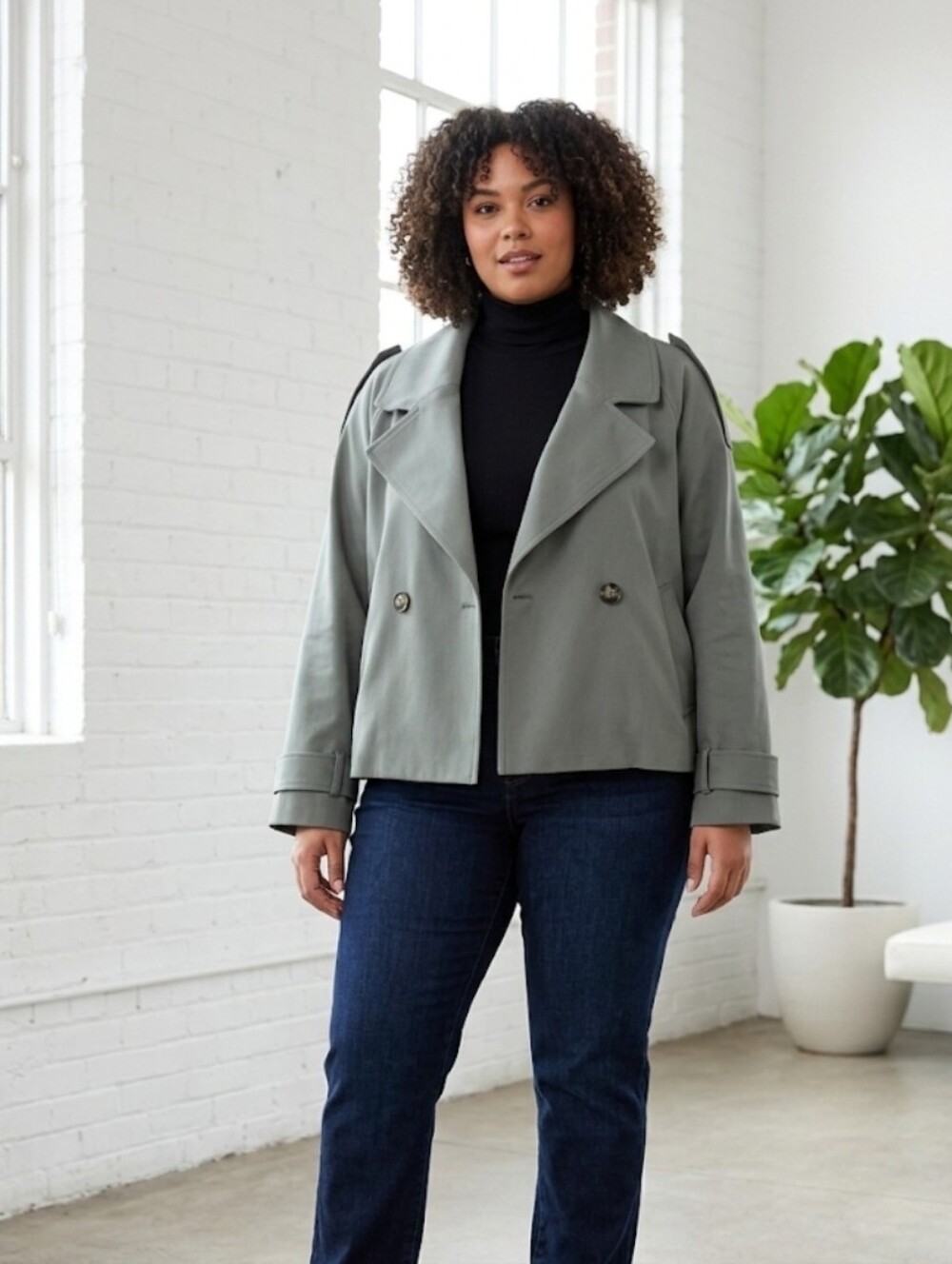 Reitmans Olive Green Short Trench Jacket Size 2X